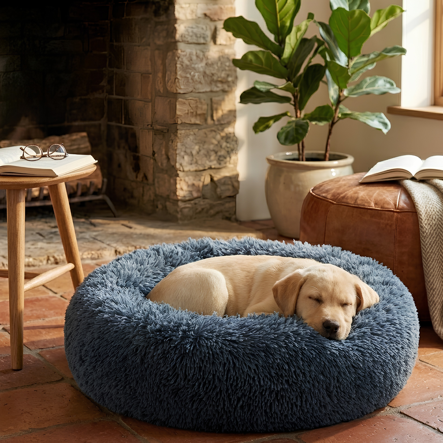 Cuccia rotonda in peluche per cani e gatti Morbida e avvolgente