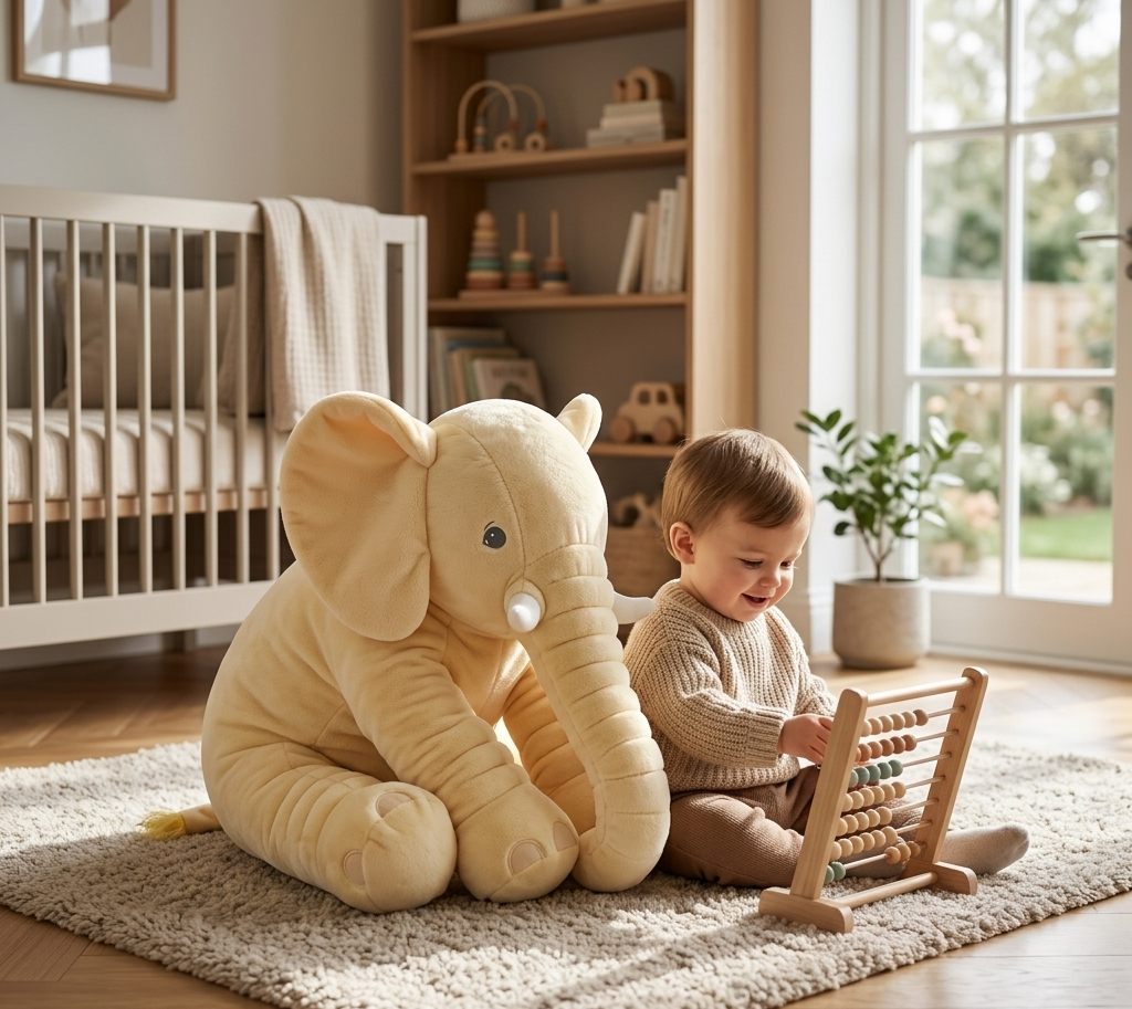 CuddlyElla™ – Elefante di Peluche Gigante 2-in-1 e Cuscino da Abbraccio per Neonati e Bambini