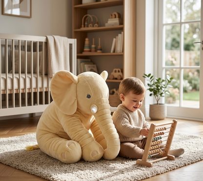 CuddlyElla™ – Elefante di Peluche Gigante 2-in-1 e Cuscino da Abbraccio per Neonati e Bambini