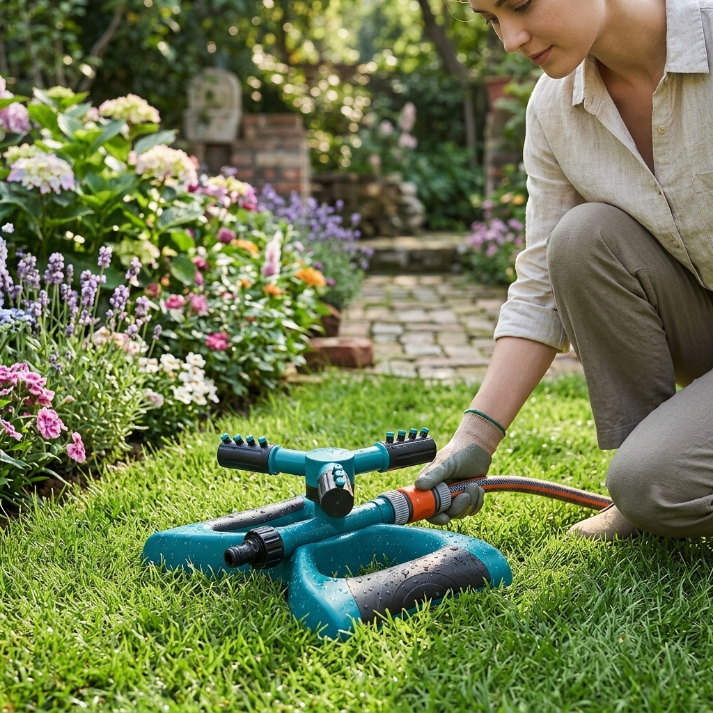 HydroSpin 360™ – Irrigatore Automatico Rotante da Giardino e Prato a Tre Bracci