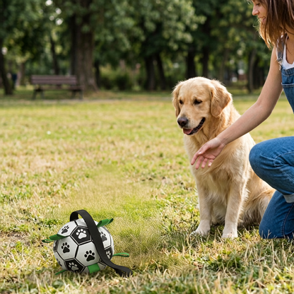 Titolo Palla da Gioco per Cani con Maniglia e Linguette - Giocattolo Interattivo a Forma di Pallone da Calcio con Motivo a Zampette Dog Football Toy Soccer Ball Inflated Training Toy For Dogs Outdoor Border Collie Balls For Large Dogs Pet
