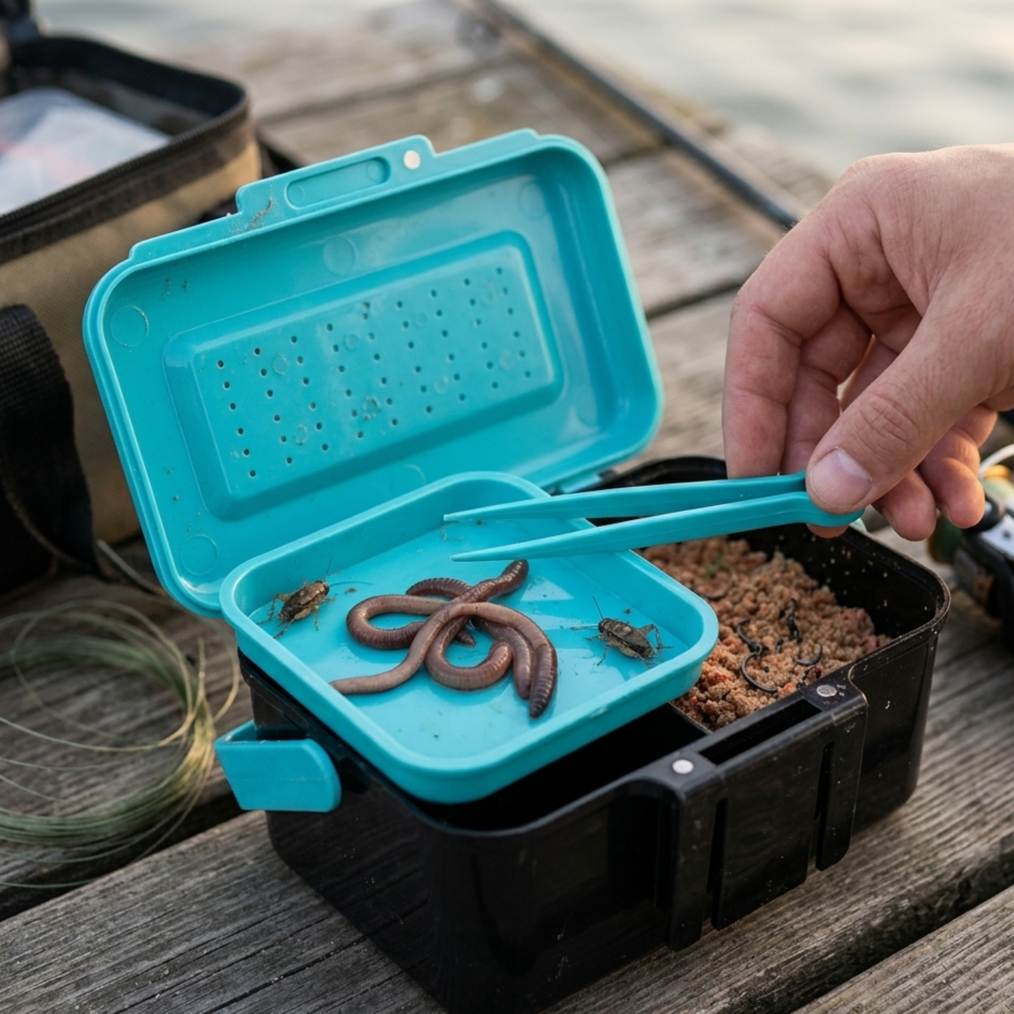 Scatola per Esche da Pesca a Doppio Livello Contenitore Portatile con Maniglia e Vassoio Interno
