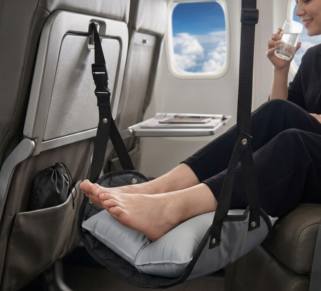 Amaca Poggiapiedi Regolabile per Viaggi e Ufficio - Supporto Ergonomico Portatile