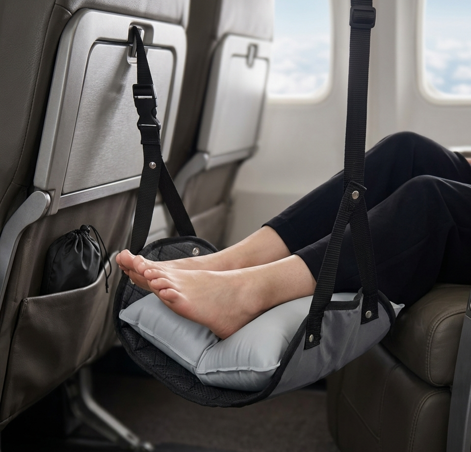 Amaca Poggiapiedi Regolabile per Viaggi e Ufficio - Supporto Ergonomico Portatile